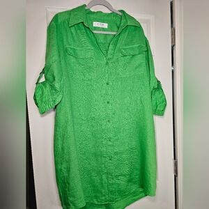 Out of Office by Trina Turk Green Linen Shirt Dress – Size L